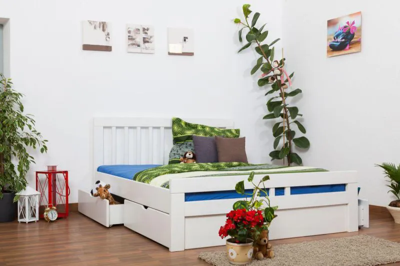 Lit extensible 160 x 200 cm Hêtre Blanc avec 2 Tiroir(s) Abbildung