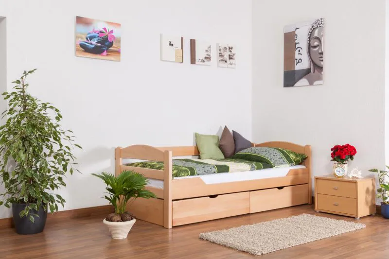 Cadre de lit avec tiroirs Hêtre 90 x 200 cm Naturel Abbildung