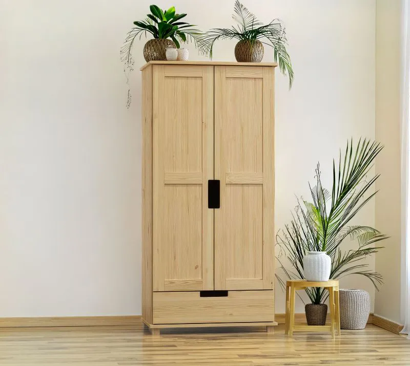 Armoire penderie en pin massif naturel 007B | 190 x 80 x 60 cm | Rangement optimal