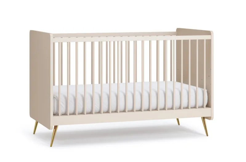 Chambre de bébé Lit à barreaux / Lit bébé / Couleur : Beige / Surface de couchage : 70 x 140 cm / Chant ABS / Transformable en petit lit / Pieds : Or / Chambre d'enfant