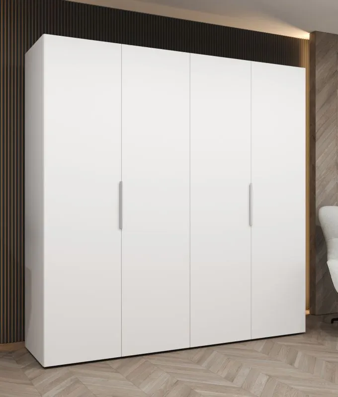 Armoire blanche Korab 26 | 4 portes battantes | Soft-Close | 2 mètres de large | Poignées couleur cachemire | 2 tringles