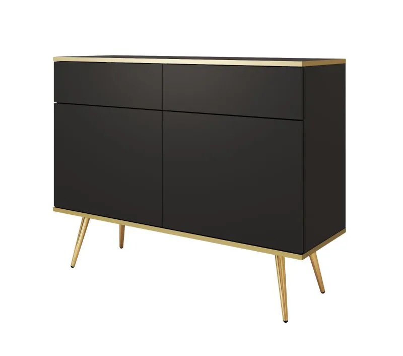 Commode compacte 4 compartiments Horsham 66 | Noir & Or | 2 portes push-to-open | 2 tiroirs | Finition élégante