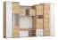 Mur de rangement salon 320 cm | Marron & Blanc brillant | 1 porte | Grand espace | Design angulaire aspect bois
