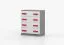 Commode Smolikas 13 | 80 cm de large | Blanc / Gris | 4 tiroirs spacieux | Poignées bois rouges | 90 x 80 x 40 cm | Enfant & Jeunesse