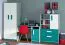 Armoire enfant Renton 02 | 2 portes battantes | 7 compartiments | Gris platine, blanc, bleu-vert | 199 x 80 x 52 cm