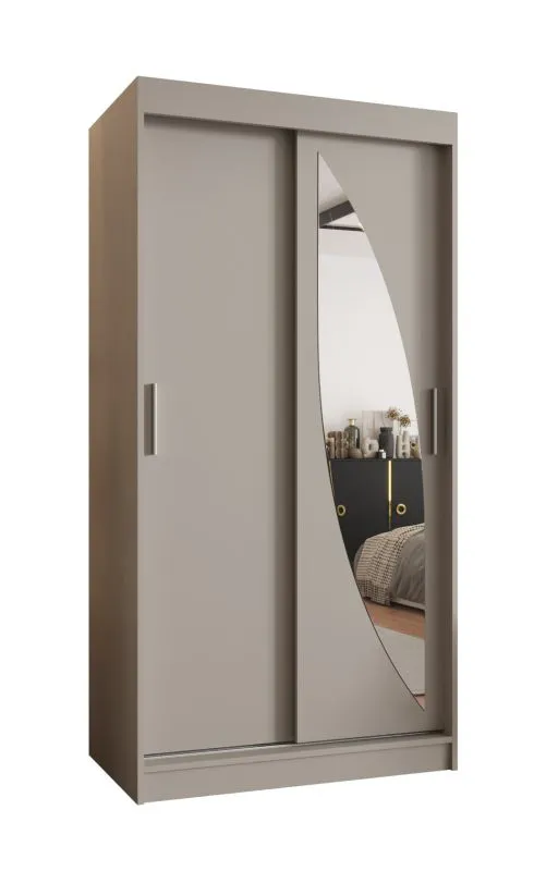 Armoire à portes coulissantes Jorasses 04 | Cachemire | Miroir | 5 casiers | 1 mètre | 2 tringles