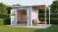 Abri de jardin / Surface de base : 6,84 m² / Laqué gris clair / Abri de jardin / Abri de jardin en éléments 19 mm / Abri de jardin avec toit traînant / Plancher inclus / Toit plat / Freiberg 02