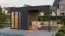 Abri de jardin / Anthracite / Pool house / Toit ouvrant / Construction en éléments / 4,49 x 2,34 mètres / Plancher inclus / Joie du soleil 01 / Toit plat / Fenêtres en verre de sécurité