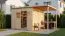 Abri de jardin en éléments de 19 mm / 3,84 x 2,39 mètres / Abri de jardin avec toit rapporté / Naturel / Abri de jardin / Plancher inclus / Toit plat / Mayence 04 / Porte encadrée de bois massif avec fenêtres