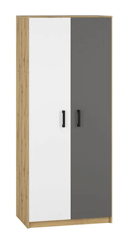 Chambre d'adolescents - Armoire à portes battantes / armoire Sallingsund 01, couleur : chêne / blanc / anthracite - Dimensions : 191 x 80 x 51 cm (H x L x P), avec 2 portes et 1 compartiment