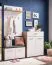 Vestiaire complet - Ensemble A Kove, 3 pièces, Couleur : Chêne gris / Blanc brillant, une commode, une armoire à chaussures avec coussin d'assise et un porte-manteau avec quatre crochets