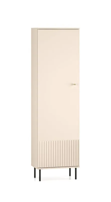Armoire entrée Petkula 12 | Beige clair | Tringle extensible | 2 compartiments | Poignées or mat | Soft-Close | Pieds noirs