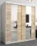 Armoire à portes coulissantes / Penderie Polos 04 avec miroir, Couleur : Blanc mat / Chêne de Sonoma - Dimensions : 200 x 180 x 62 cm (H x L x P)