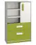 Chambre d'enfant - Commode Renton 07, couleur : gris platine / blanc / vert - Dimensions : 140 x 92 x 40 cm (H x L x P), avec 1 porte, 2 tiroirs et 6 compartiments