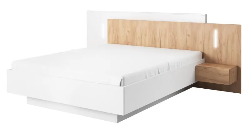 Lit double avec chevets | Chêne / Blanc | Couchage 160 x 200 cm | Série Gremda 06