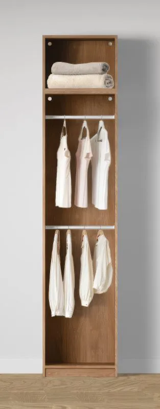 Armoire ouverte / 2 tringles à vêtements / Couleur : Chêne Puccini / Étagère / 51,5 x 55 x 234 cm / Pour dressing / 1 compartiment / Matériau durable / Style compact