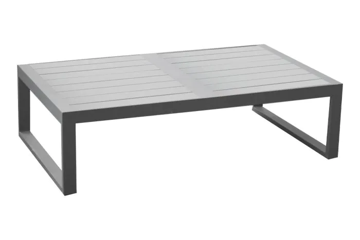 Table basse 2 places Lisbonne en aluminium - Couleur : aluminium gris, Dimensions : 1180 x 690 x 320 mm