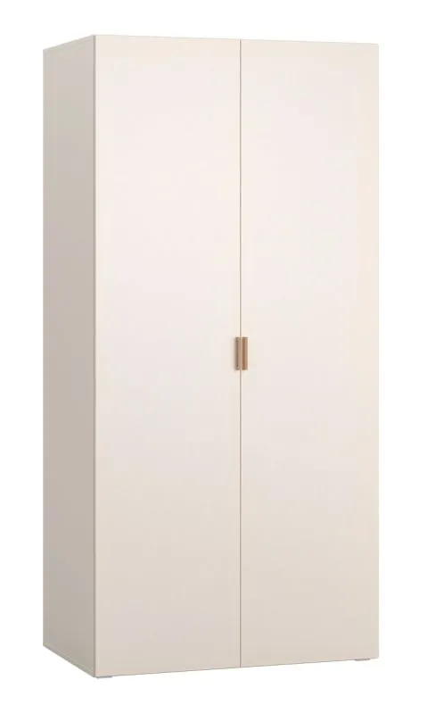 Armoire à portes battantes / Penderie / Couleur : Beige / Poignées : chêne / 1 tringle à vêtements / 7 compartiments / Eclairage LED avec capteur inclus / Fonction Soft-Close