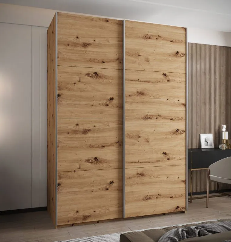 Penderie / Armoire à portes coulissantes / 245,5 x 170 x 64 cm / 11 compartiments / 6 étagères / 2 tringles à vêtements / 2 portes coulissantes / Couleur : Chêne Artisan