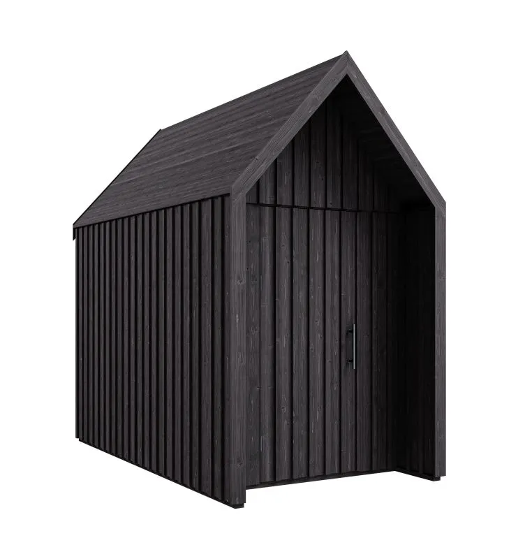 Abri de jardin de style scandinave / Noir / Surface au sol : 4,50 m² / Toit à deux versants / Bois d'épicéa / Dimensions extérieures : 162,4 x 207,7 cm / Malmö 01