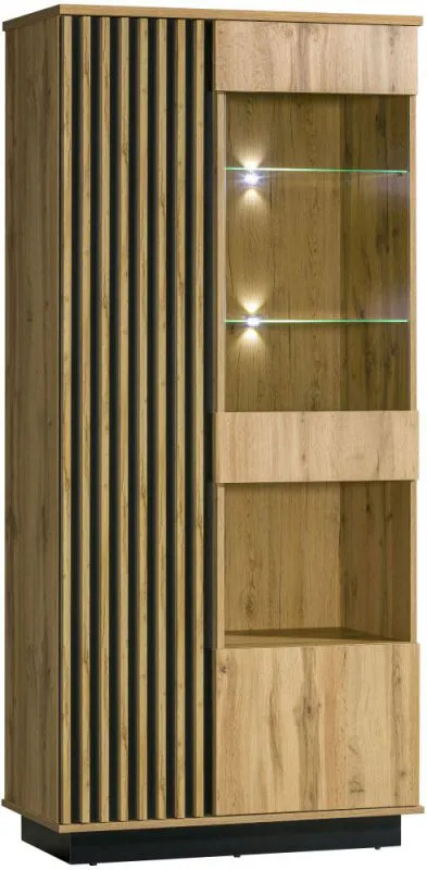 Vitrine Trevalli 3, Couleur : Chêne / Noir - Dimensions : 194 x 90 x 40 cm (H x L x P)