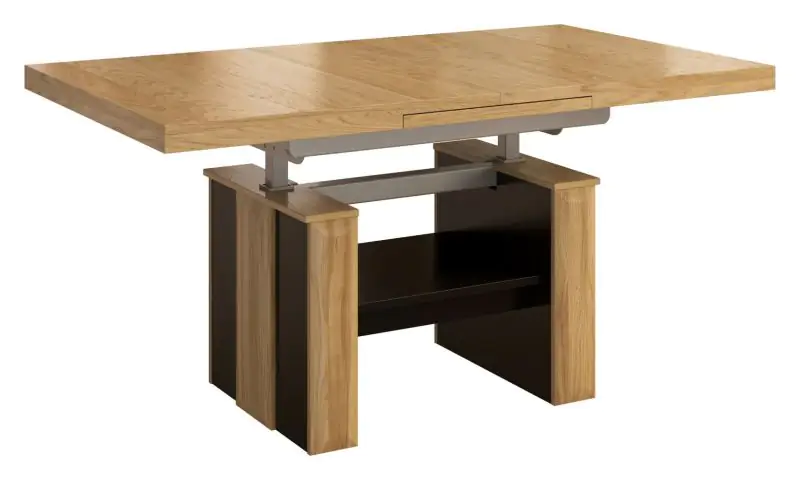 Table basse réglable en hauteur "Belica" 09, couleur : chêne naturel / noir, partiellement massif - Dimensions : 61 - 79 x 130 - 170 x 80 cm (H x L x P)