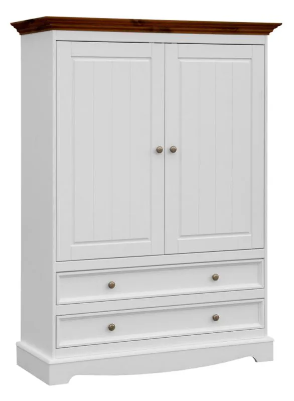 Armoire Gyronde 33 | Pin massif blanc/noyer | 147 x 108 x 45 cm | Style maison de campagne