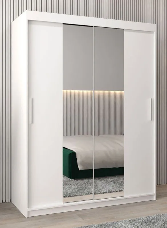 150 cm de large Armoire à portes coulissantes avec 2 portes | 5 casiers | 2 tringles à vêtements | Couleur: Blanc Abbildung