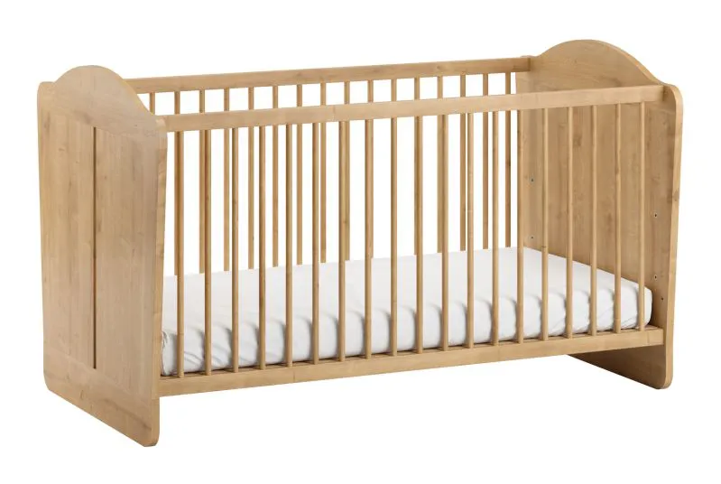 Chambre de bébé - Lit à barreaux / Lit bébé / Couleur : Chêne / Surface de couchage : 70 x 140 cm / Protection des bords ABS / Design simple / Chambre d'enfant / Sommier à lattes inclus