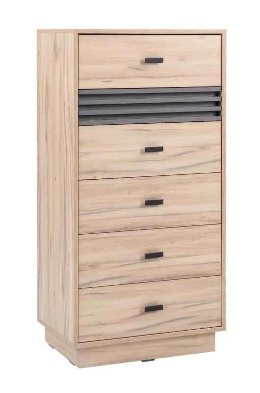 Commode étroite Niel 18 | Chêne / Anthracite | 120 x 60 x 40 cm | 6 tiroirs spacieux