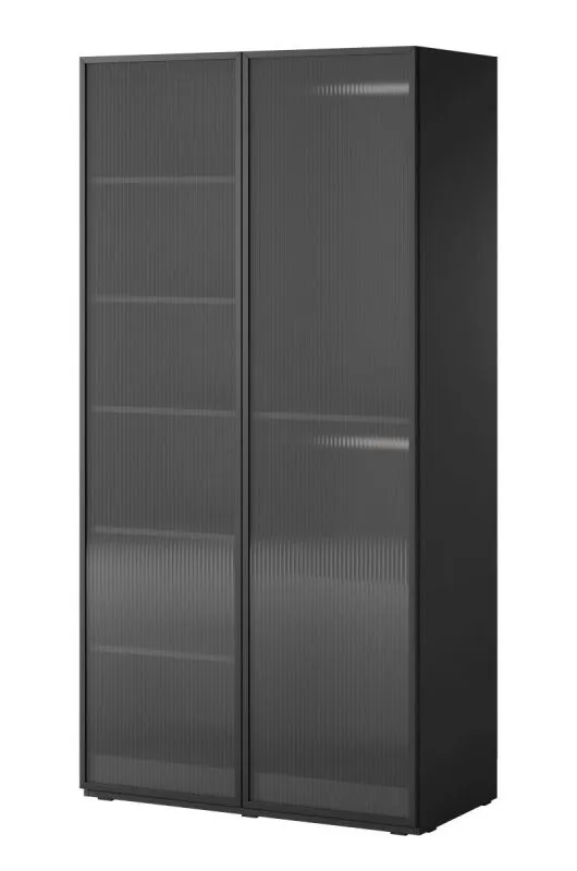 Armoire grise avec portes en verre fraisé | 200 x 101 x 51 cm | 6 compartiments | 2 tringles | Design élégant