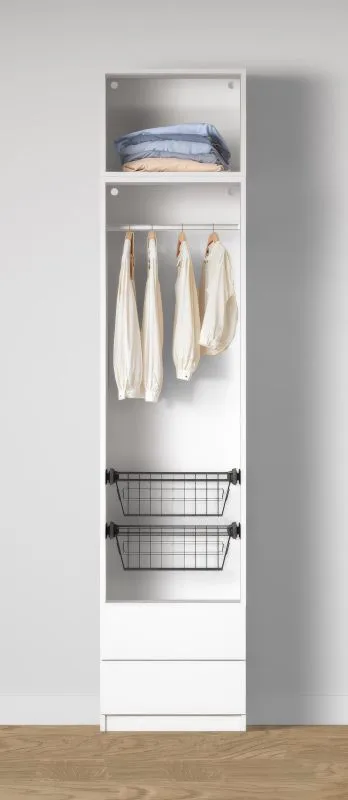 Armoire ouverte / 2 paniers à linge / Couleur : Blanc / 1 tringle à vêtements / 2 tiroirs / Pour dressing / 1 compartiment / Dimensions : 51,5 x 55 x 234 cm