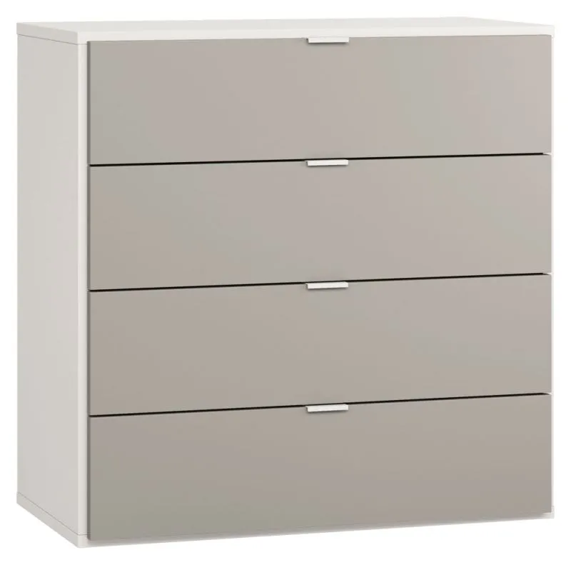 Commode Bellaco 32 blanc/gris | 4 tiroirs spacieux | LED intégrée | 92 x 90 x 47 cm | Design moderne