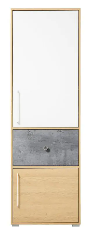 Chambre de jeunes - Armoire Modave 02, Couleur : Chêne / Blanc / Gris - Dimensions : 182 x 60 x 40 cm (H x L x P)