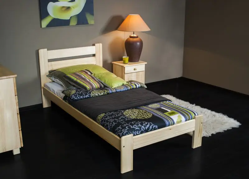 Lit simple / lit d'appoint en bois de pin massif, naturel A27, sommier à lattes inclus - Dimensions 120 x 200 cm 