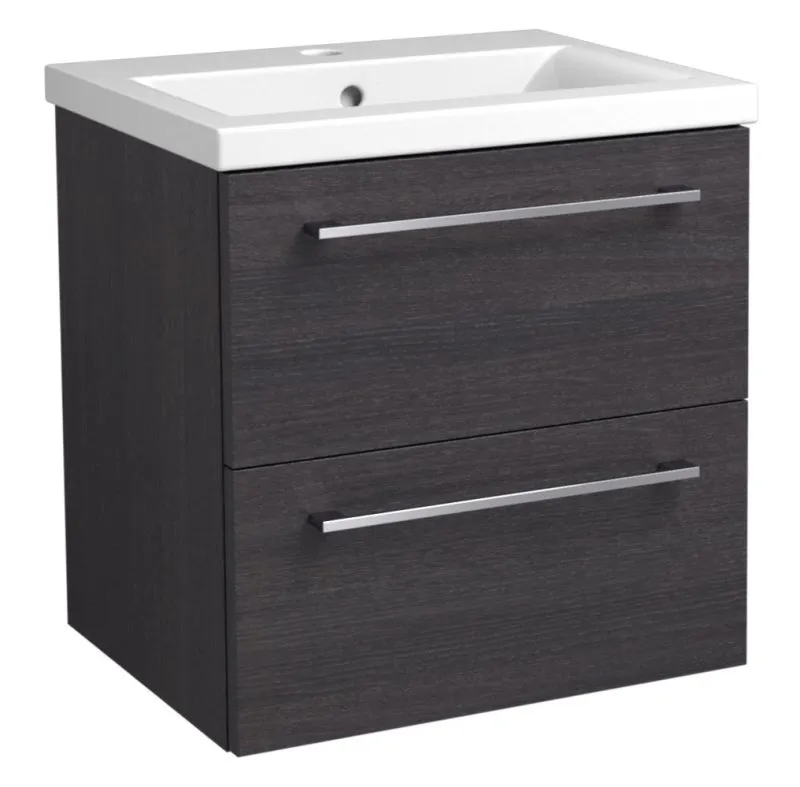 Meuble sous-lavabo compact Nadiad 45 | Chêne noir | 50 x 51 x 39 cm | 2 tiroirs, design moderne