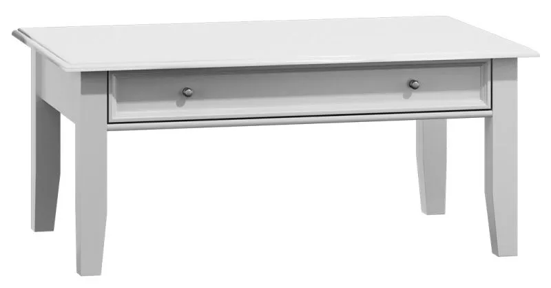 Table basse Gyronde 06 en pin massif blanc | Grande capacité | 122 x 71 x 48 cm | Poignées métal argenté | Soft Close