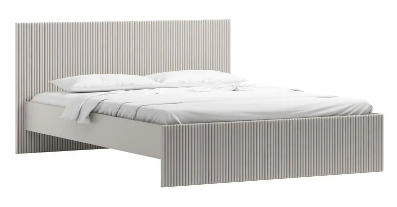 Lit une place coloris cachemire | 120 x 200 cm | Tête et pied rainurés | Sommier inclus | Design moderne