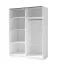 Armoire à portes coulissantes / Miroir / Couleur : Blanc / Lamelles décoratives en chêne artisan / Penderie / Dimensions : 200,5 x 62 x 198,5 cm / 1 tringle à vêtements / 5 compartiments