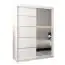 Armoire à portes coulissantes / Penderie Jan 03B avec miroir, Couleur : Blanc mat - Dimensions : 200 x 150 x 62 cm ( H x L x P)