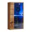 Meuble-paroi moderne avec éclairage LED bleu Volleberg 20, couleur : chêne wotan - dimensions : 120 x 210 x 40 cm (h x l x p), avec trois vitrines suspendues