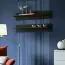 Mur de salon suspendu Hompland 40, Couleur : Noir - dimensions : 170 x 260 x 40 cm (h x l x p), avec éclairage LED bleu