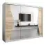 Armoire à portes coulissantes / Penderie Naranco 06 avec miroir, Couleur : Blanc mat / Chêne de Sonoma - Dimensions : 200 x 250 x 62 cm ( H x L x P )