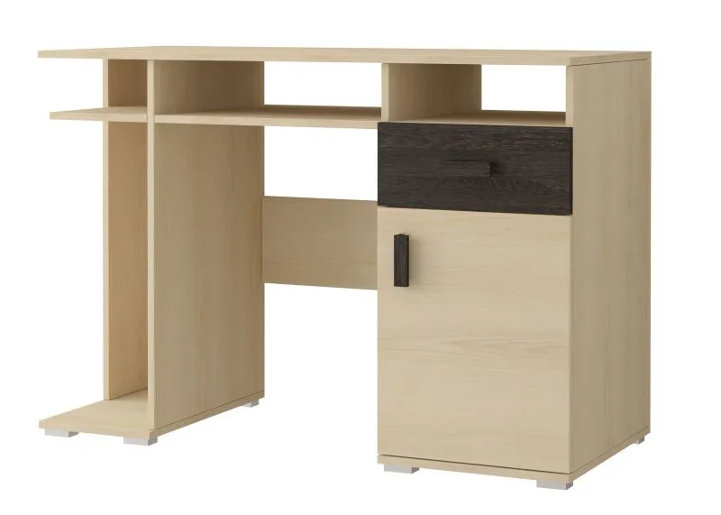 Bureau 120 cm large | Bois clair & foncé | 2 compartiments | Poignées bois | Aspect bois | 81 x 120 x 52 cm