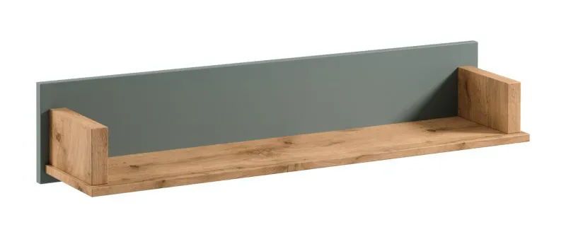 Étagère suspendue / Tablette murale Braianik 24 en Chêne Wotan / Vert, Place pour la décoration, les livres, les photos et le vase, 20 x 110 x 22 cm, Protection des bords ABS, Pour le salon