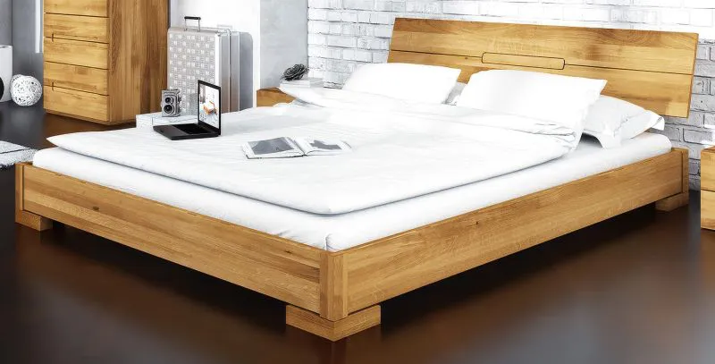 Lit double Kapiti 08 en chêne sauvage massif huilé | Couchage 180 x 200 cm | Design premium