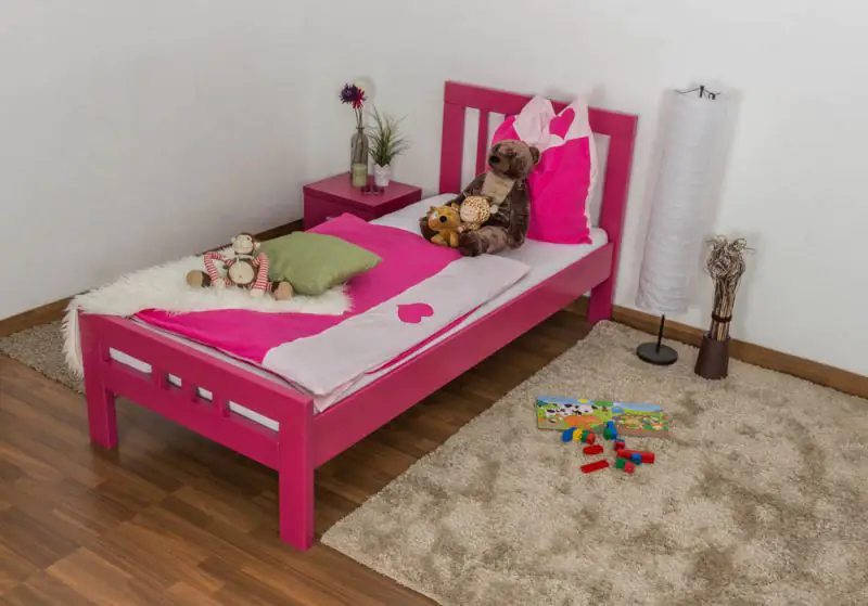 lit d'enfant / lit de jeunesse Easy Premium Line K8, hêtre massif verni  rose - couchette : 90