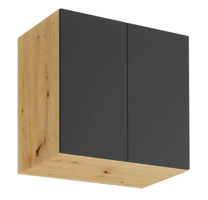 Armoire de cuisine suspendue / Push-to-Open / 2 portes / 80 x 44,9 x 72 cm / Face sans Poignées / Chêne Artisan / Gris / Matterhorn 27 / 2 compartiments