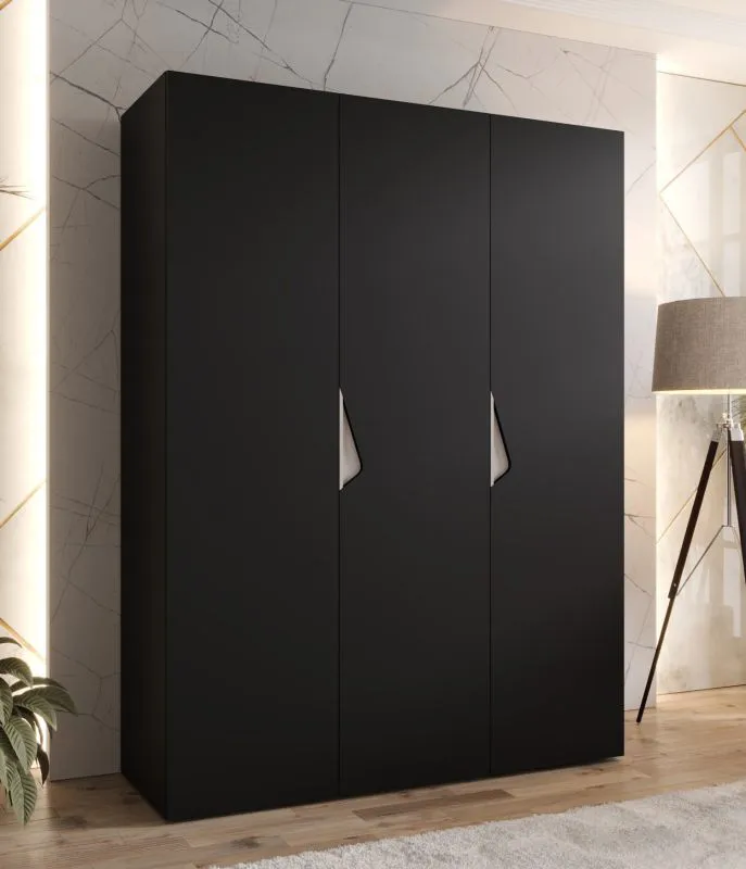Penderie / 3 portes / Couleur : Noir / Poignées : Cachemire / Dimensions : 150 x 52 x 202 cm / 2 tringles à vêtements / 2 compartiments / Armoire à portes battantes