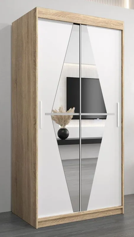 100 cm de large Armoire à portes coulissantes avec 5 casiers et 2 portes | Couleur : Chêne Sonoma / Blanc | Laminée Abbildung